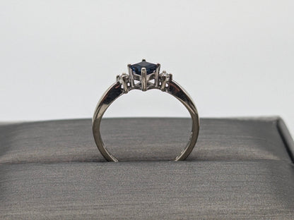 10k White Gold Sapphire Diamond Band Sapphire Solitare Promise Wedding Ring