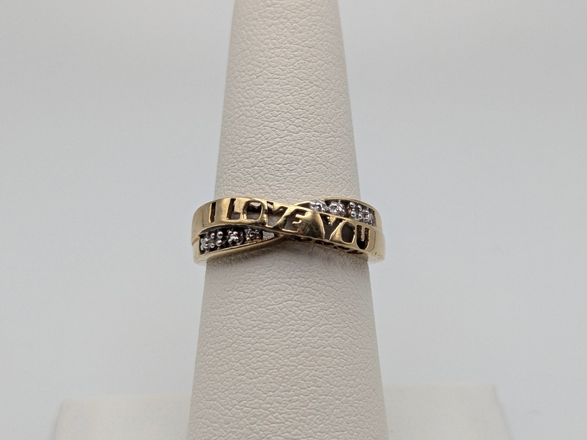 10k Yellow Gold "I Love You" Diamond Ring Anniversary Double Wedding promise Band.