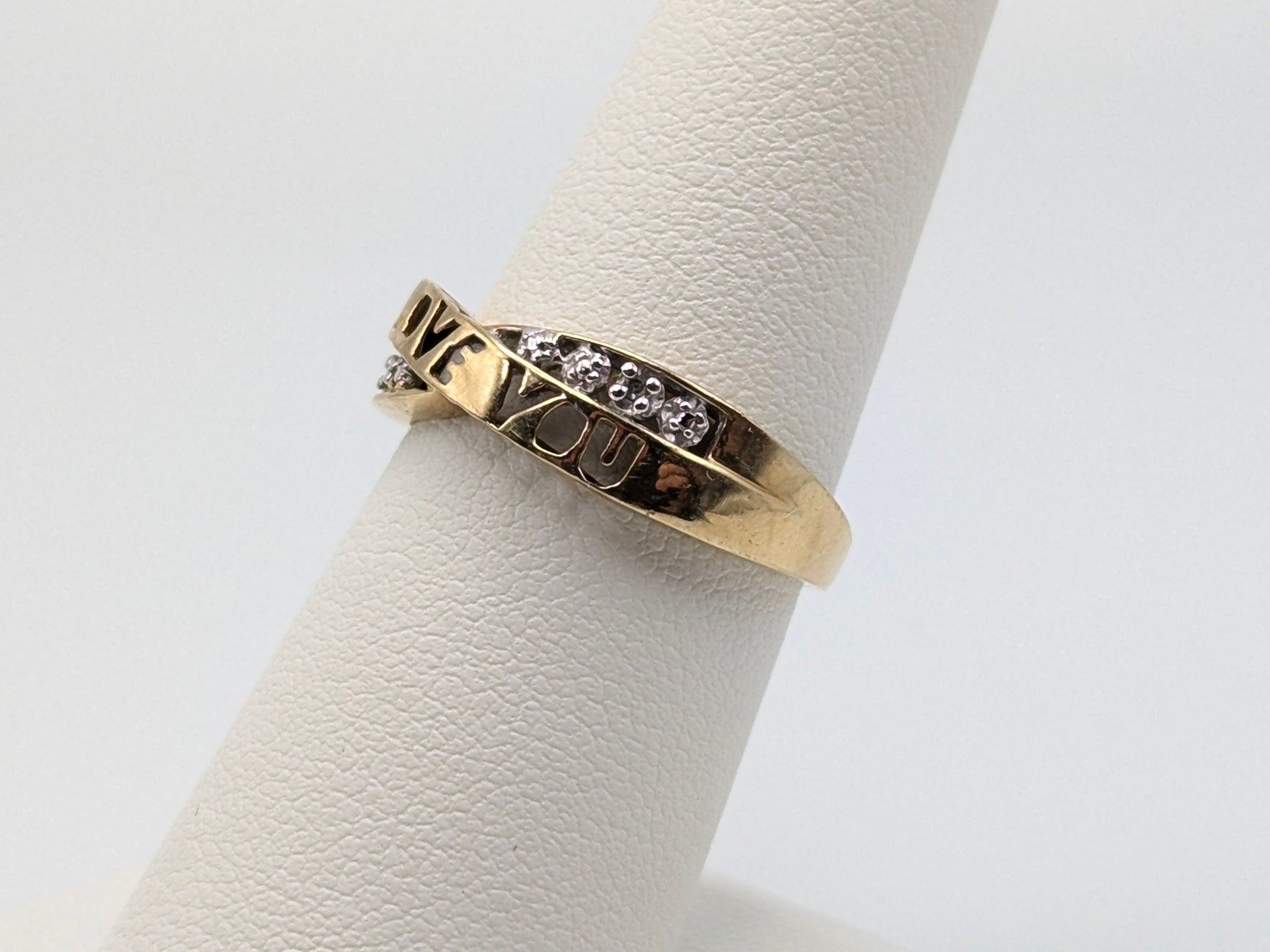 10k Yellow Gold "I Love You" Diamond Ring Anniversary Double Wedding promise Band.