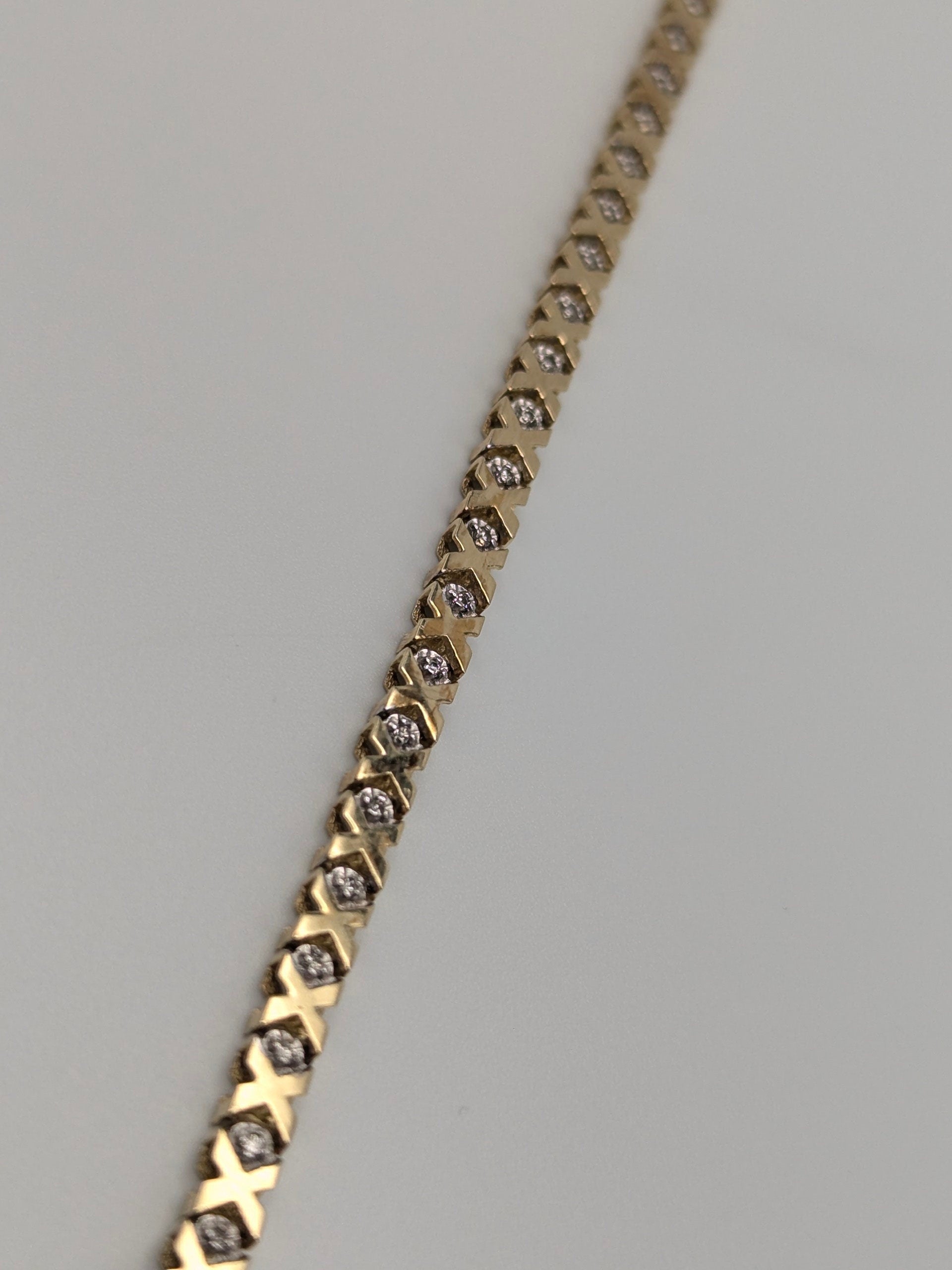 10k Solid Yellow Gold 6.2 gr XOXO Diamond Bracelet Diamond Tennis Bracelet 7.5"