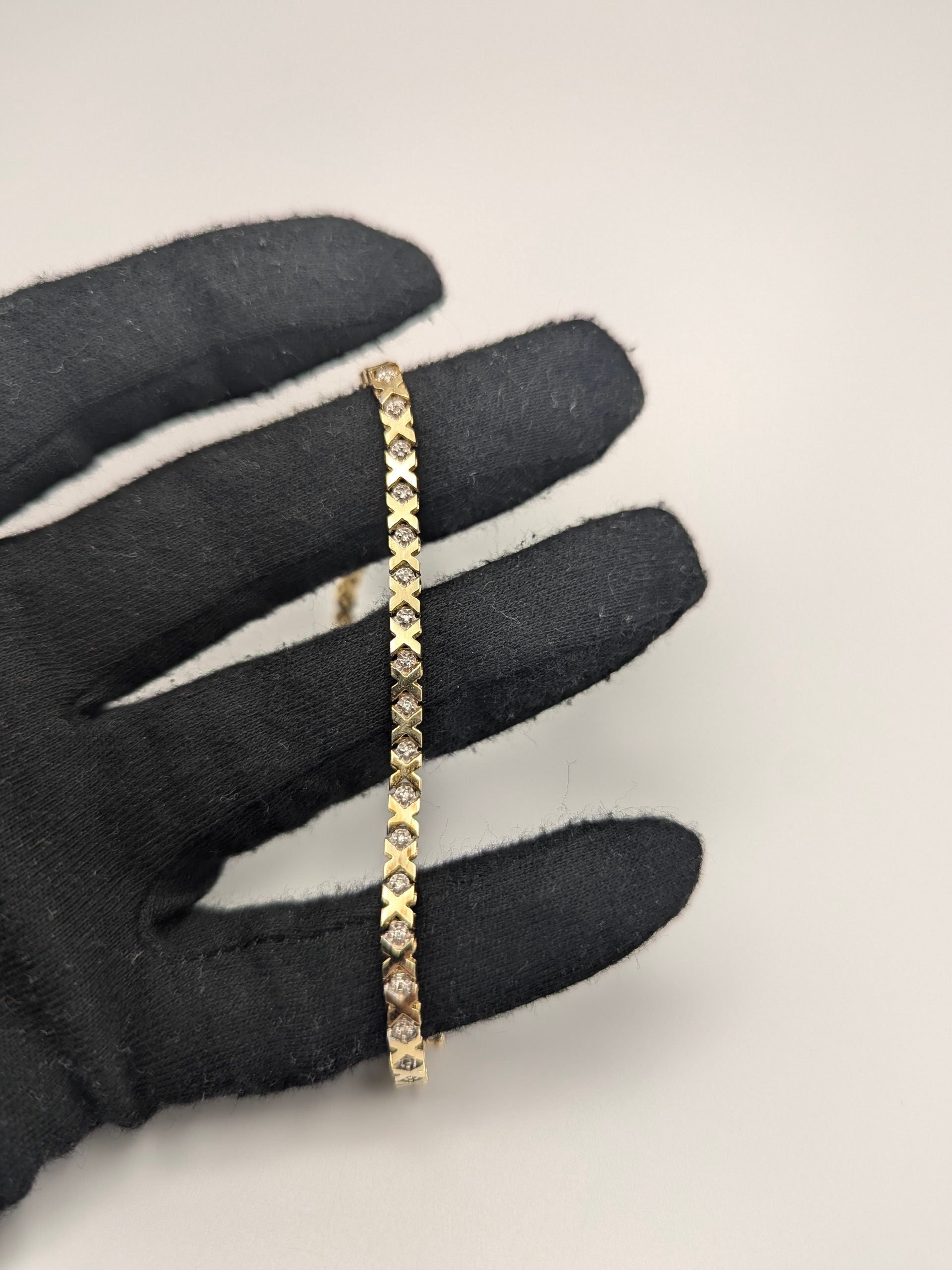 10k Solid Yellow Gold 6.2 gr XOXO Diamond Bracelet Diamond Tennis Bracelet 7.5"