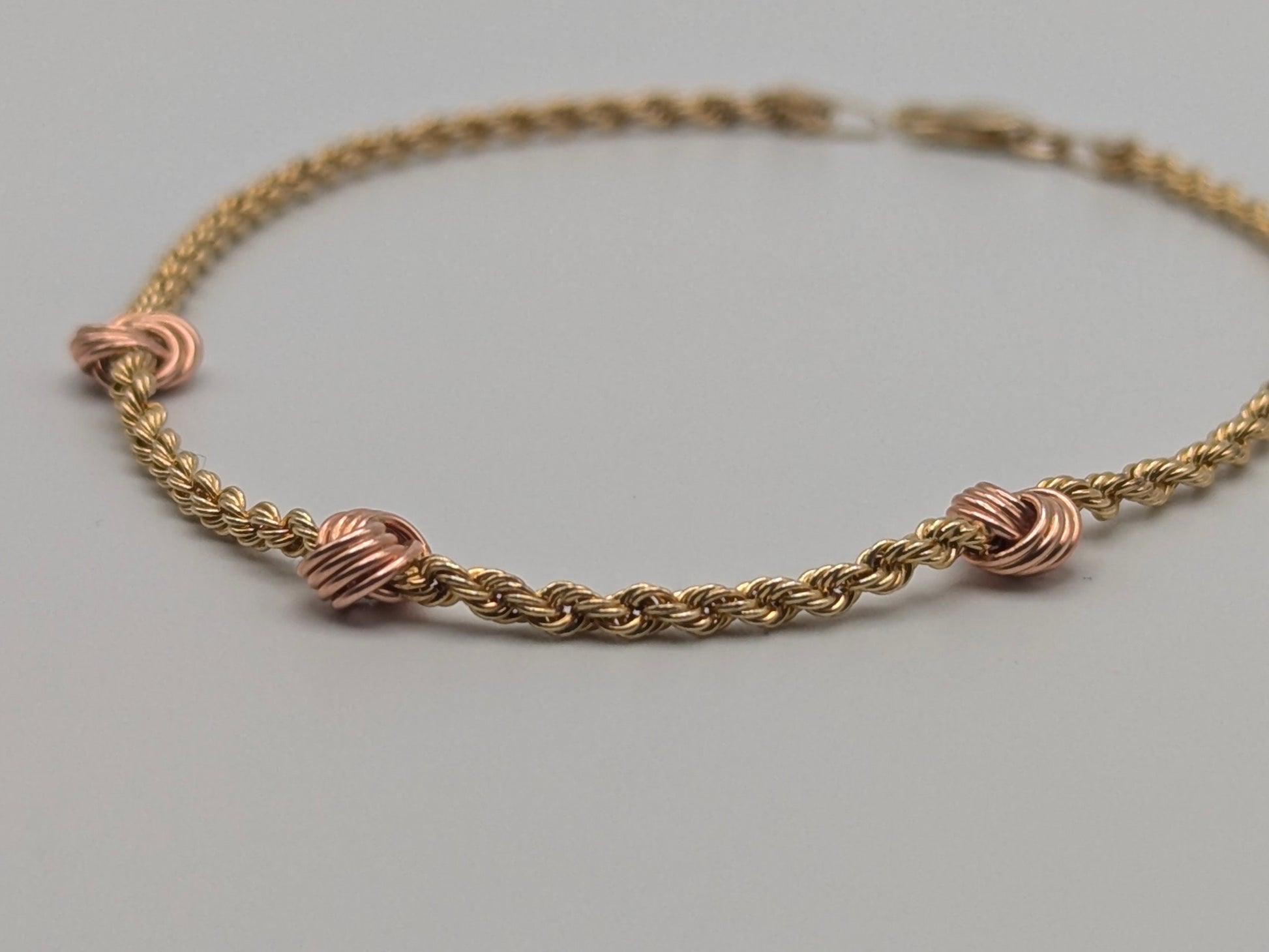 10k Yellow Gold Rose Flower Gold Wire Bead Chain Bracelet 7" Rope Bracelet