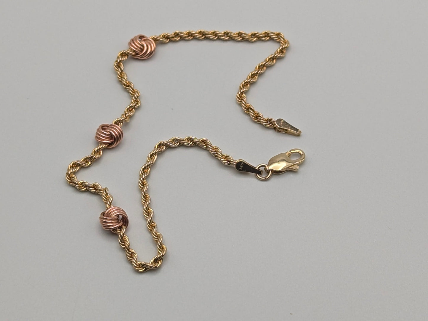 10k Yellow Gold Rose Flower Gold Wire Bead Chain Bracelet 7" Rope Bracelet