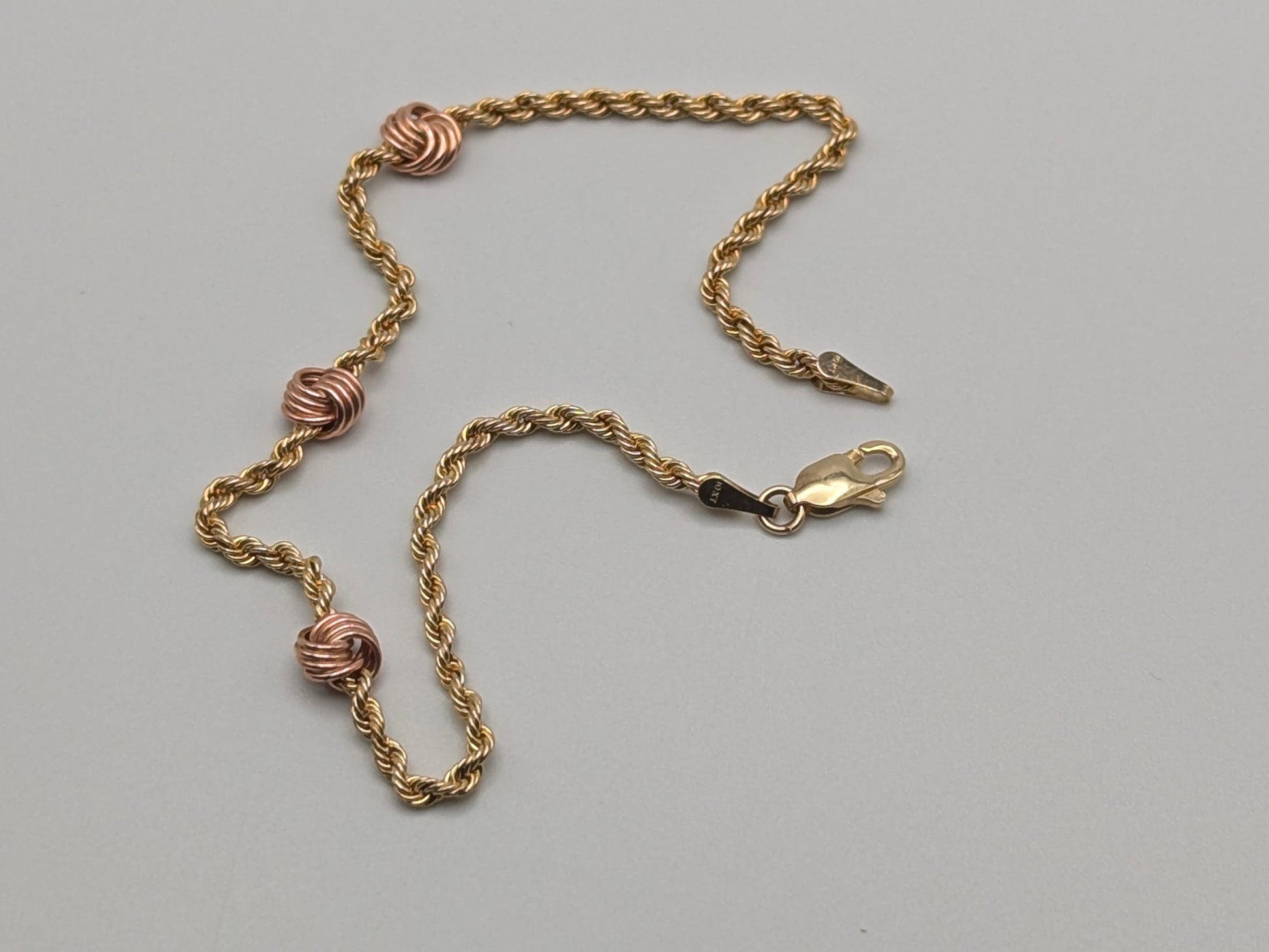 10k Yellow Gold Rose Flower Gold Wire Bead Chain Bracelet 7" Rope Bracelet