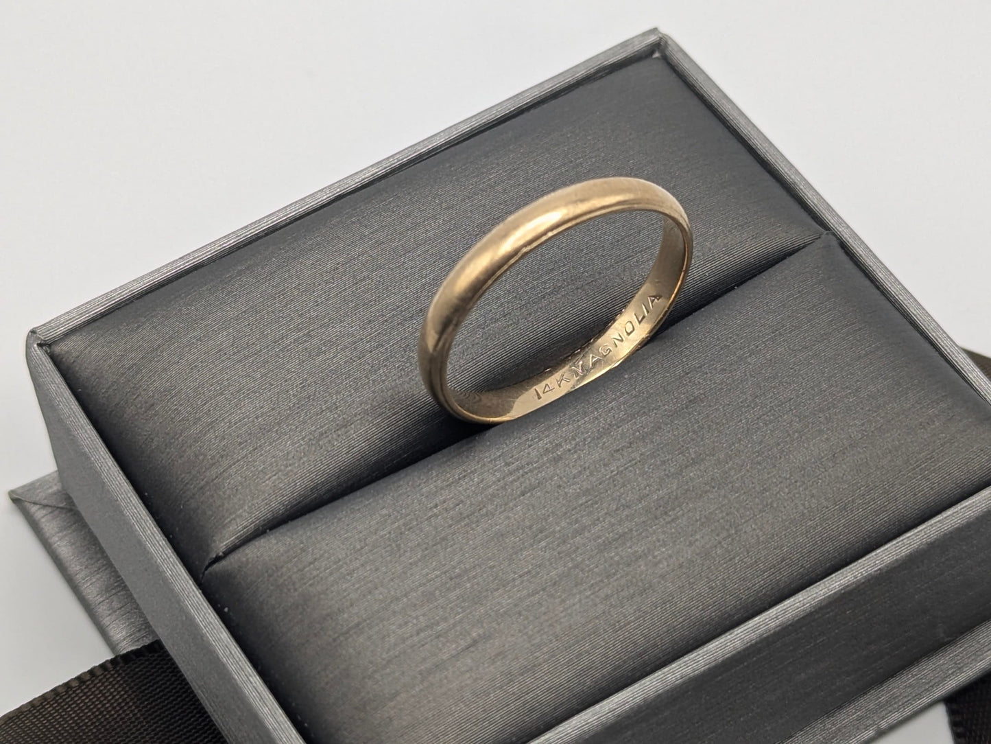 Vintage Magnolia 14K Yellow Gold Wedding Band Hallmarked 14K Magnolia 3.4mm Comfort Fit Ring