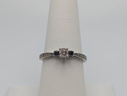 10k White Gold Black .25ct Diamond Triple Stone Engagement Ring Promise Band