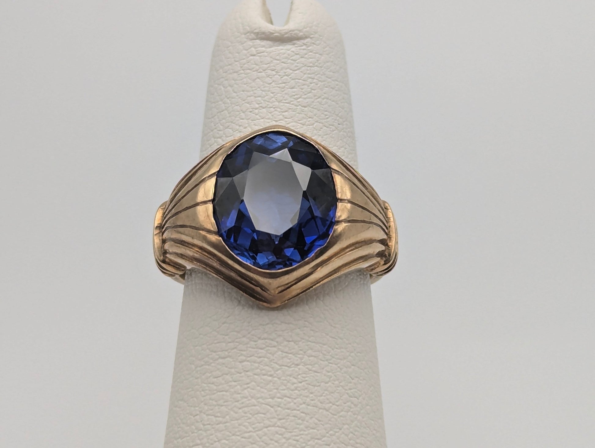 10k Yellow Gold 6gr Solitare Blue Sapphire Band Signet Pinky Ring Wedding Band