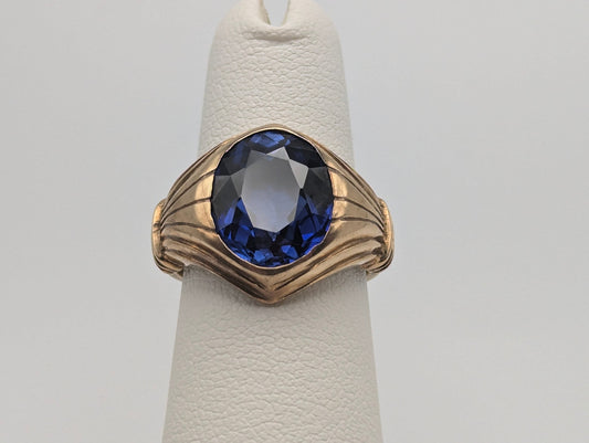 10k Yellow Gold 6gr Solitare Blue Sapphire Band Signet Pinky Ring Wedding Band