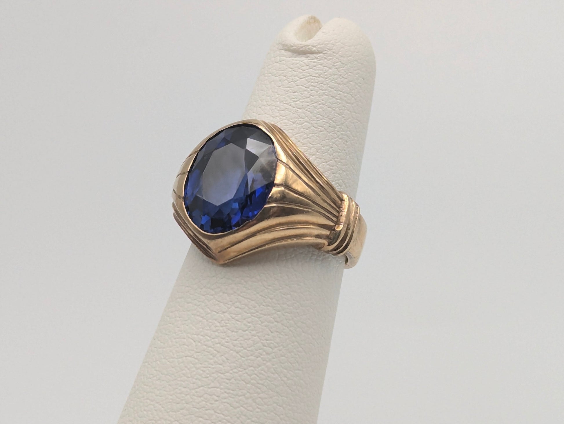 10k Yellow Gold 6gr Solitare Blue Sapphire Band Signet Pinky Ring Wedding Band