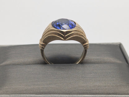 10k Yellow Gold 6gr Solitare Blue Sapphire Band Signet Pinky Ring Wedding Band