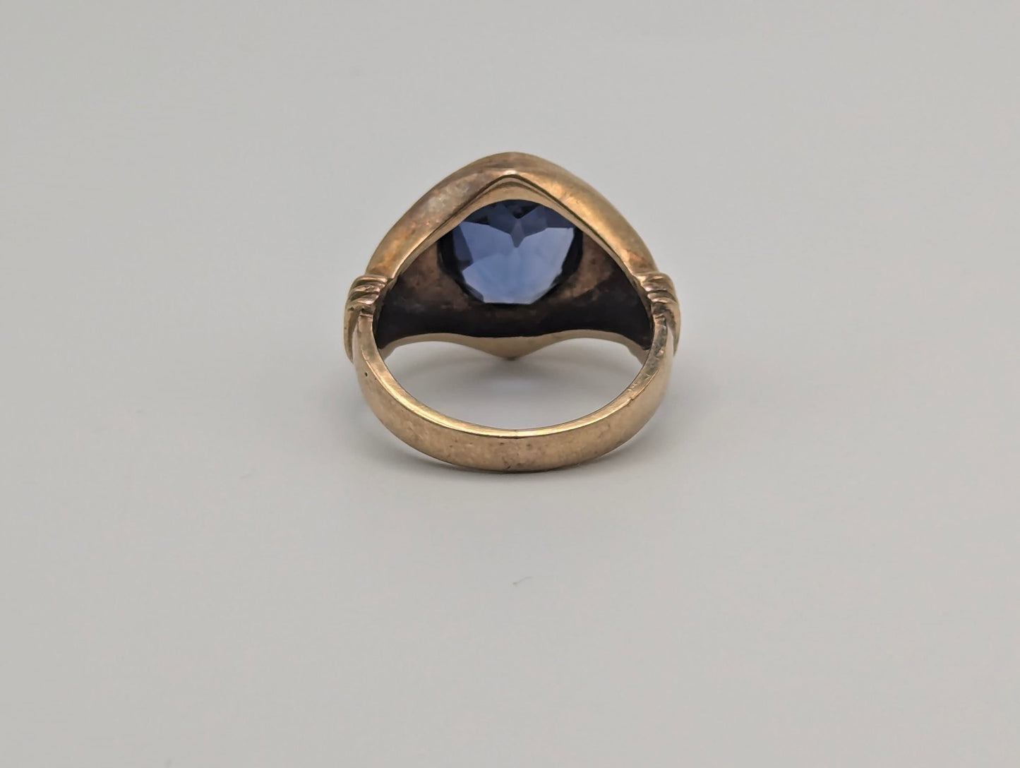 10k Yellow Gold 6gr Solitare Blue Sapphire Band Signet Pinky Ring Wedding Band