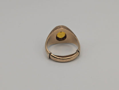 10k Yellow Gold Large Solitare Yellow Sapphire Cabochon Adjust Band Signet Ring