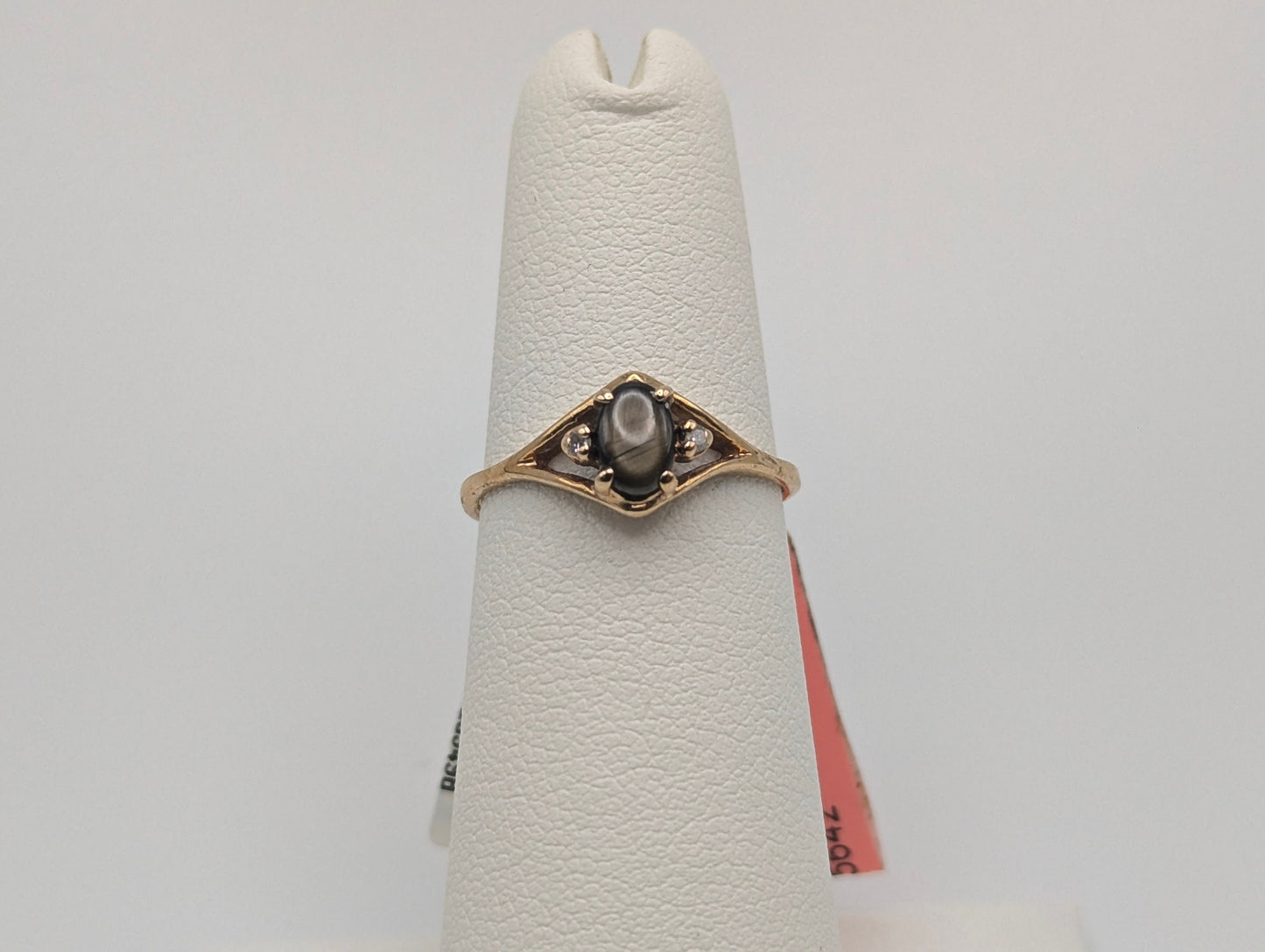 10k Yellow Gold Solitare Black Star Sapphire Diamond Band promise Ring