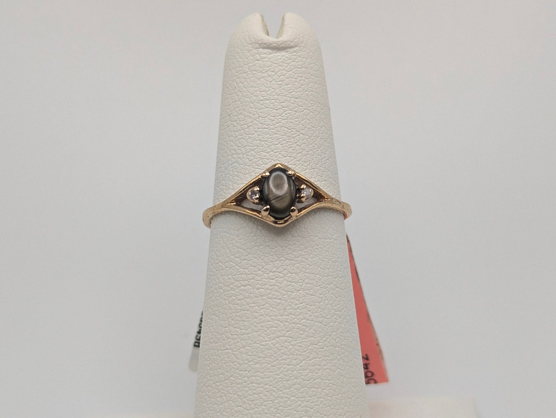 10k Yellow Gold Solitare Black Star Sapphire Diamond Band promise Ring