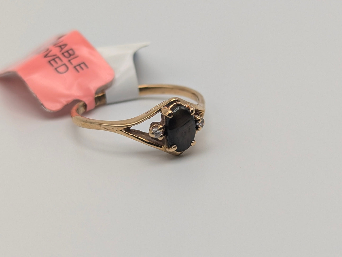 10k Yellow Gold Solitare Black Star Sapphire Diamond Band promise Ring