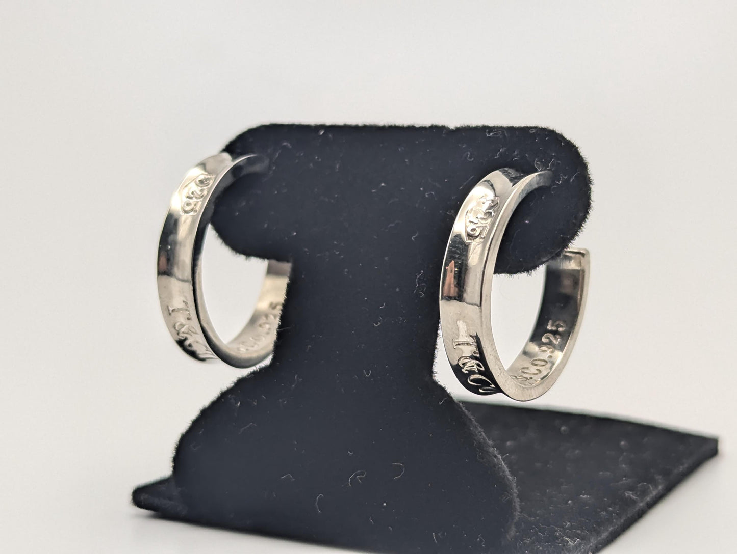 Large Tiffany & Co. Sterling Silver 925 Hoop Huggie Earrings Silver T Co Hoops