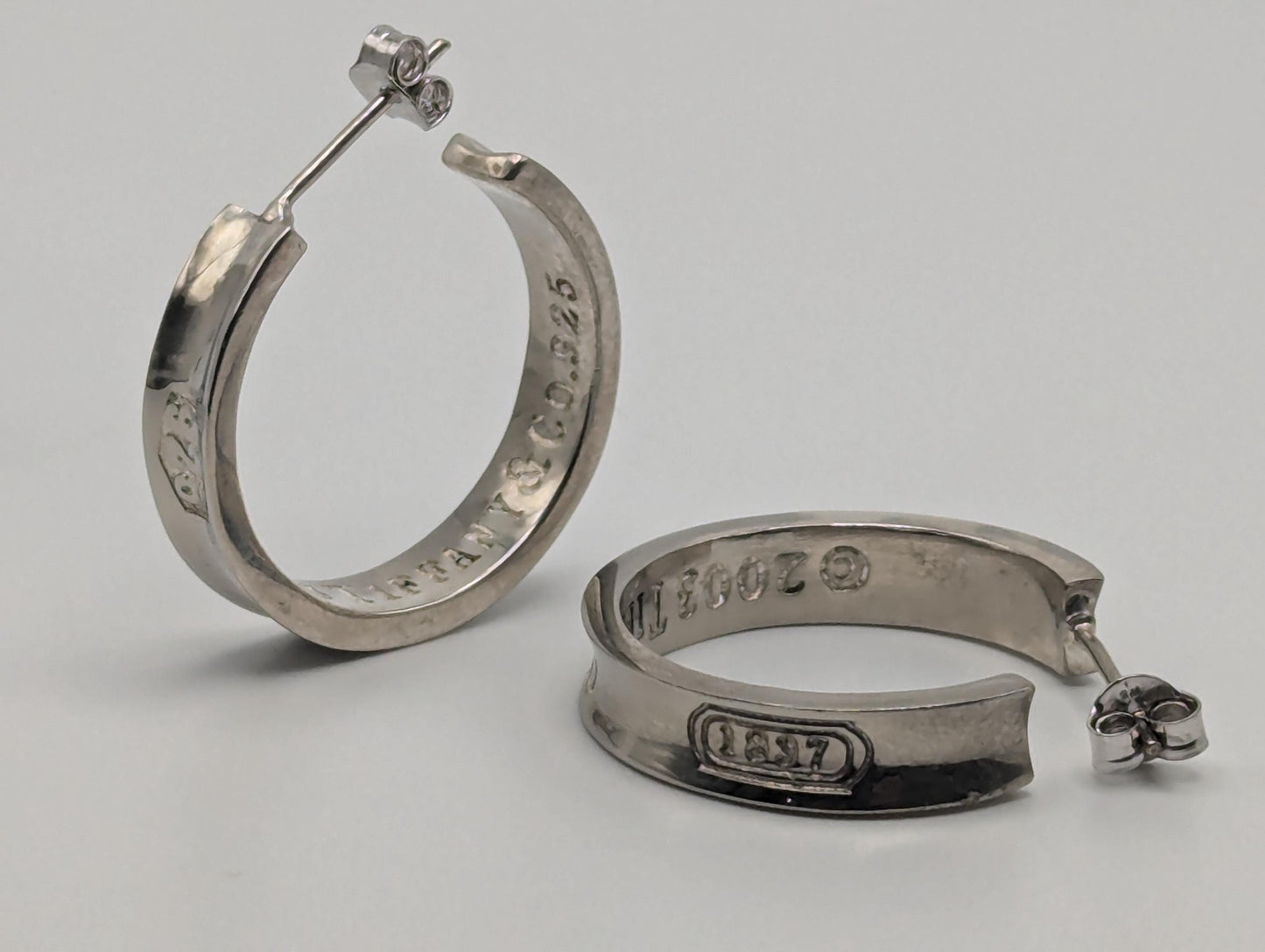 Large Tiffany & Co. Sterling Silver 925 Hoop Huggie Earrings Silver T Co Hoops