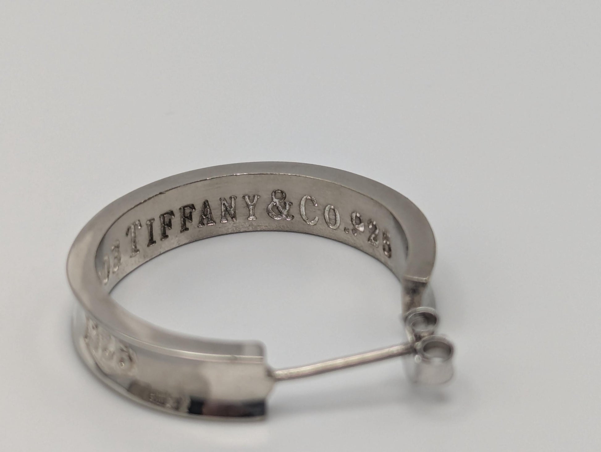 Large Tiffany & Co. Sterling Silver 925 Hoop Huggie Earrings Silver T Co Hoops