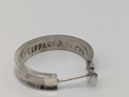 Large Tiffany & Co. Sterling Silver 925 Hoop Huggie Earrings Silver T Co Hoops