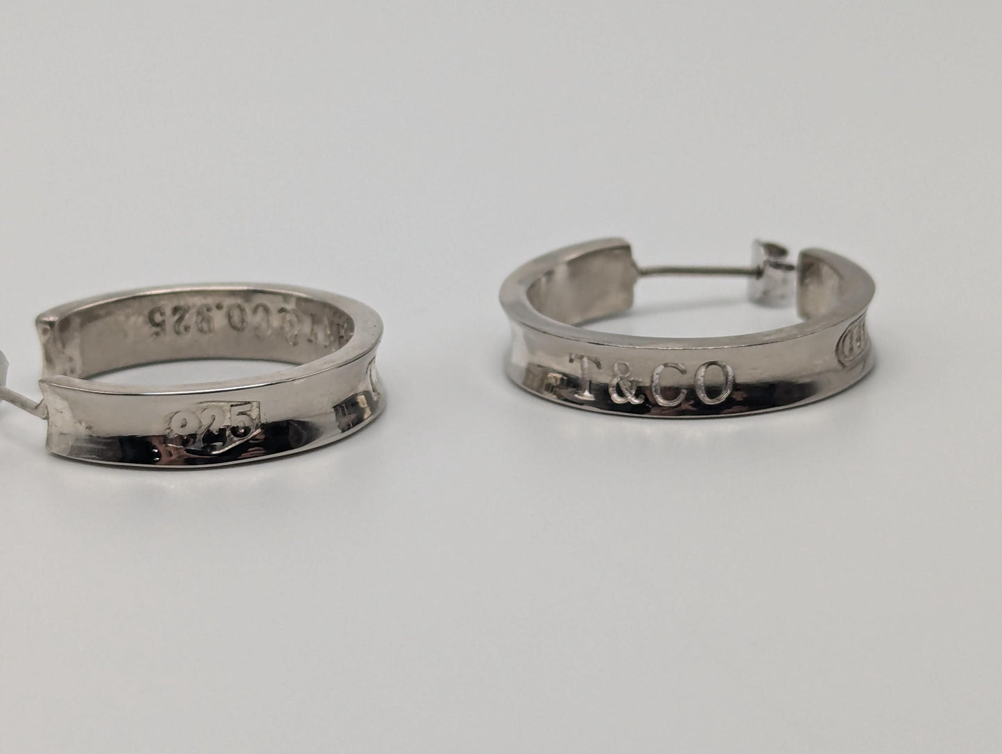 Large Tiffany & Co. Sterling Silver 925 Hoop Huggie Earrings Silver T Co Hoops