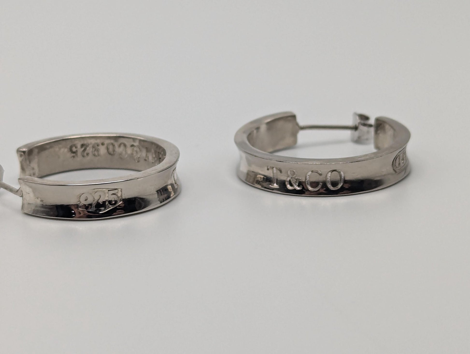 Large Tiffany & Co. Sterling Silver 925 Hoop Huggie Earrings Silver T Co Hoops