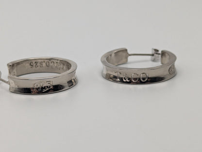 Large Tiffany & Co. Sterling Silver 925 Hoop Huggie Earrings Silver T Co Hoops