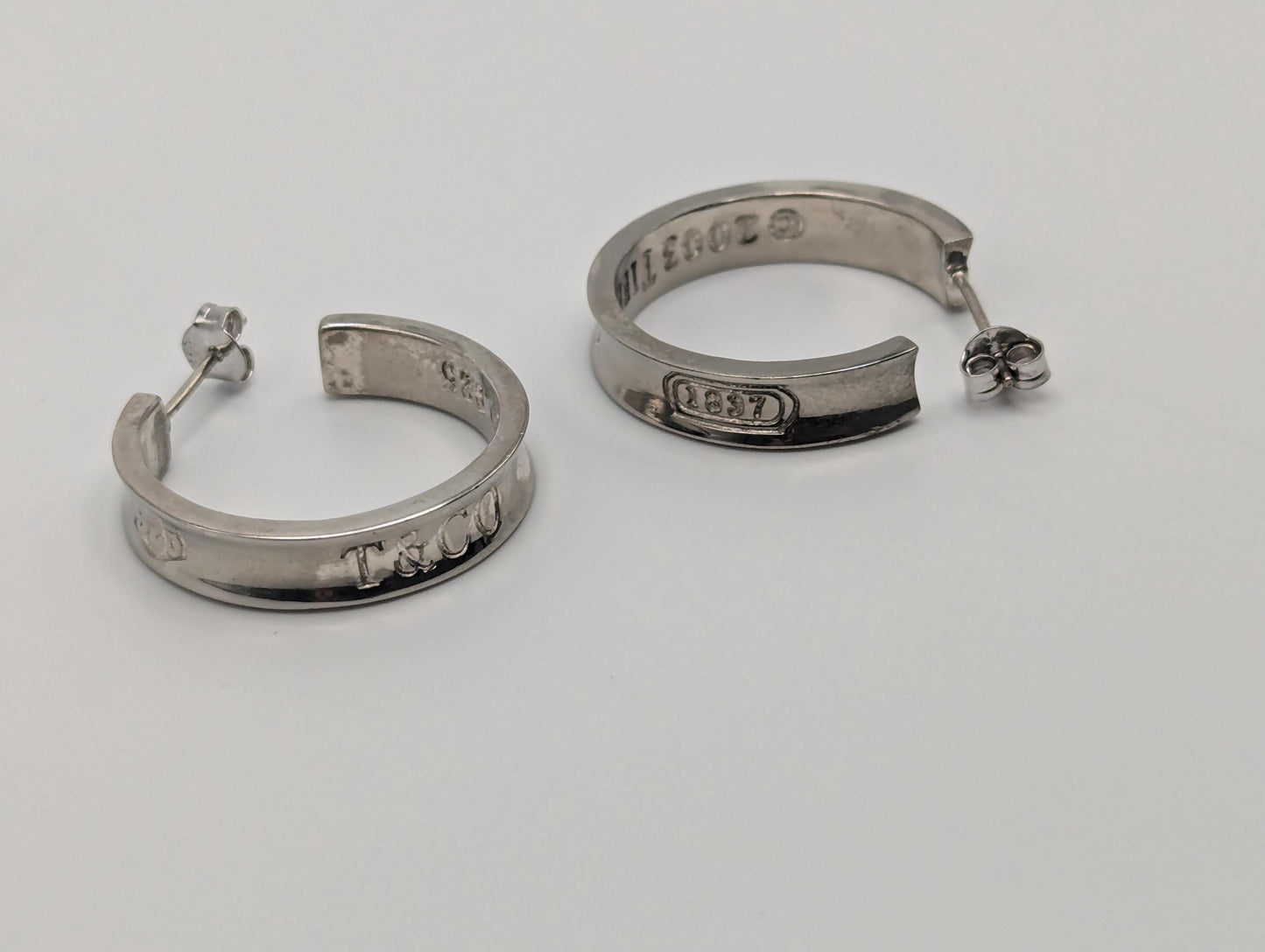 Large Tiffany & Co. Sterling Silver 925 Hoop Huggie Earrings Silver T Co Hoops