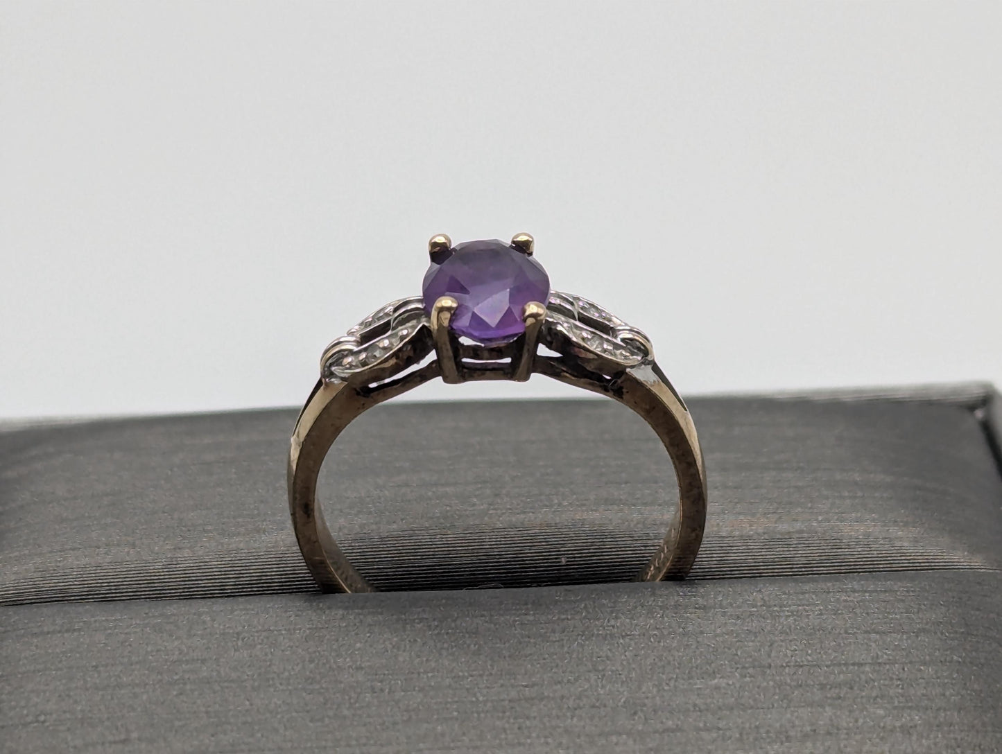 10k Yellow Gold Amethyst Diamond Ring Vintage Womens Amethyst Promise Ring