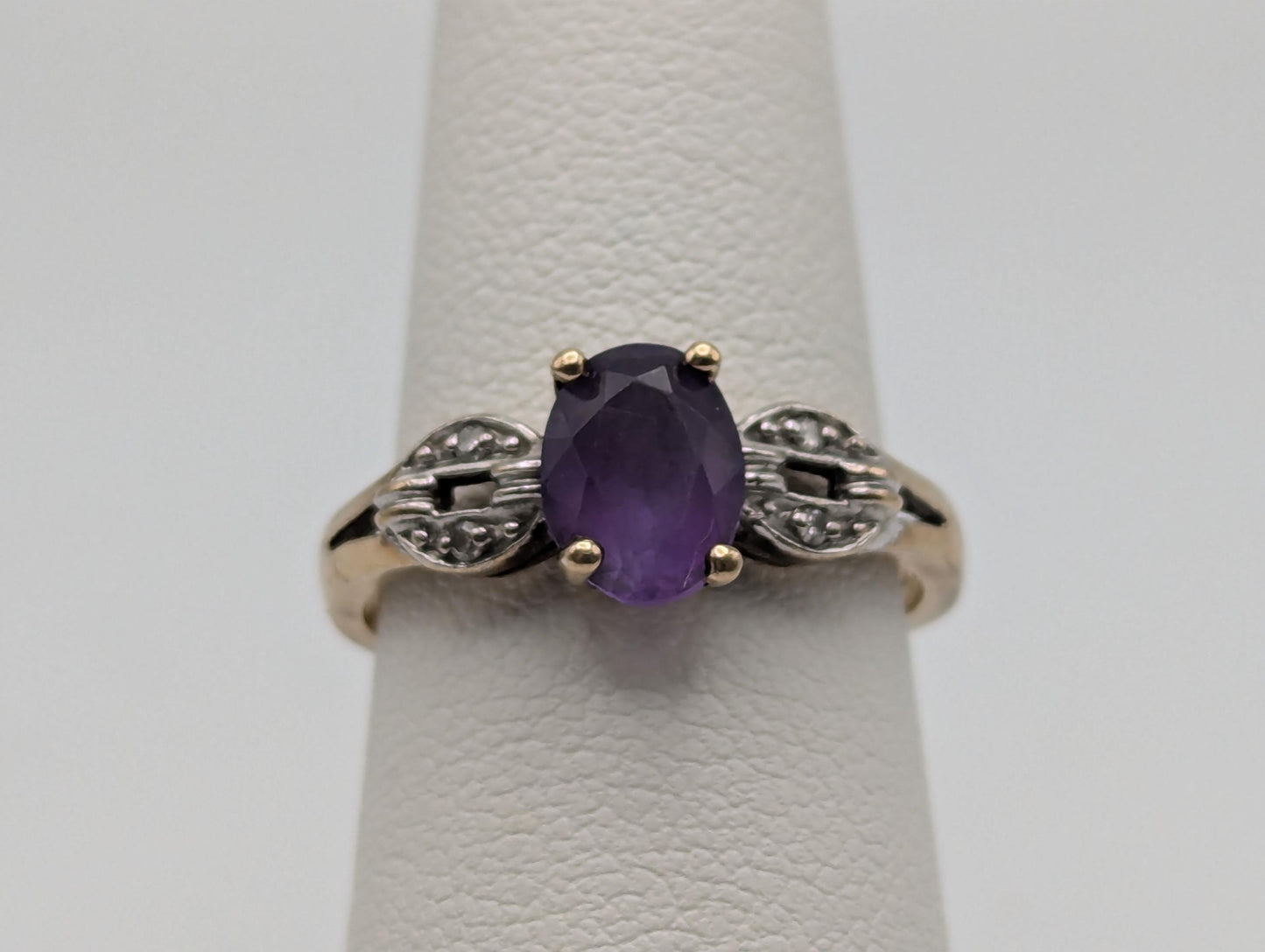 10k Yellow Gold Amethyst Diamond Ring Vintage Womens Amethyst Promise Ring