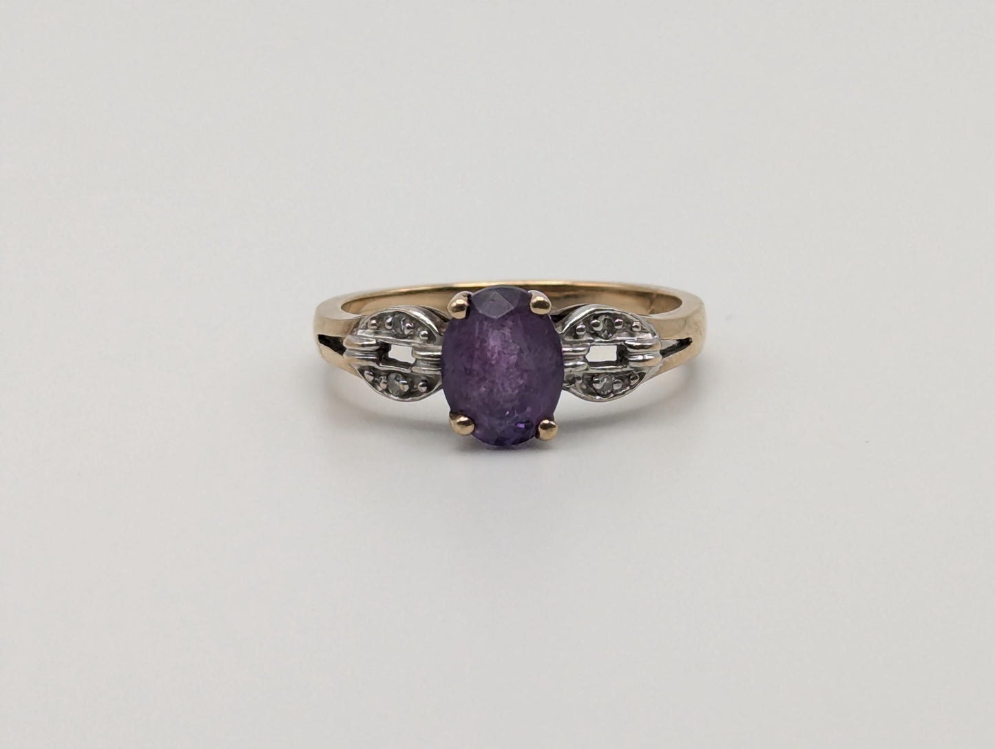 10k Yellow Gold Amethyst Diamond Ring Vintage Womens Amethyst Promise Ring