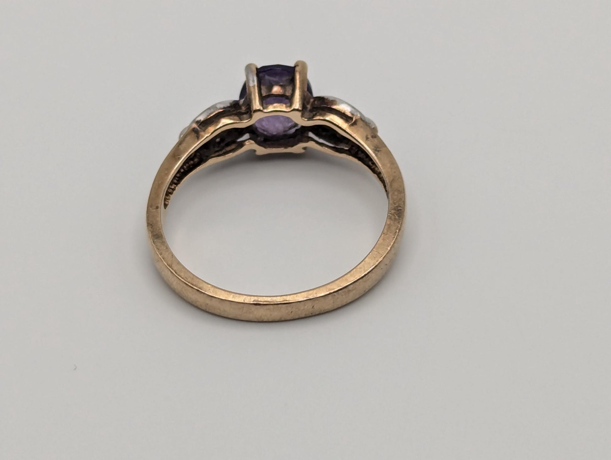 10k Yellow Gold Amethyst Diamond Ring Vintage Womens Amethyst Promise Ring