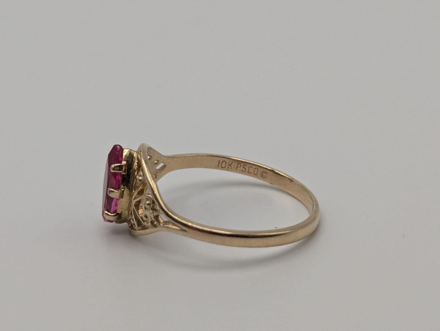 10k Yellow Gold Marquise Ruby Filigree Ring Promise Wedding Engagement Band.