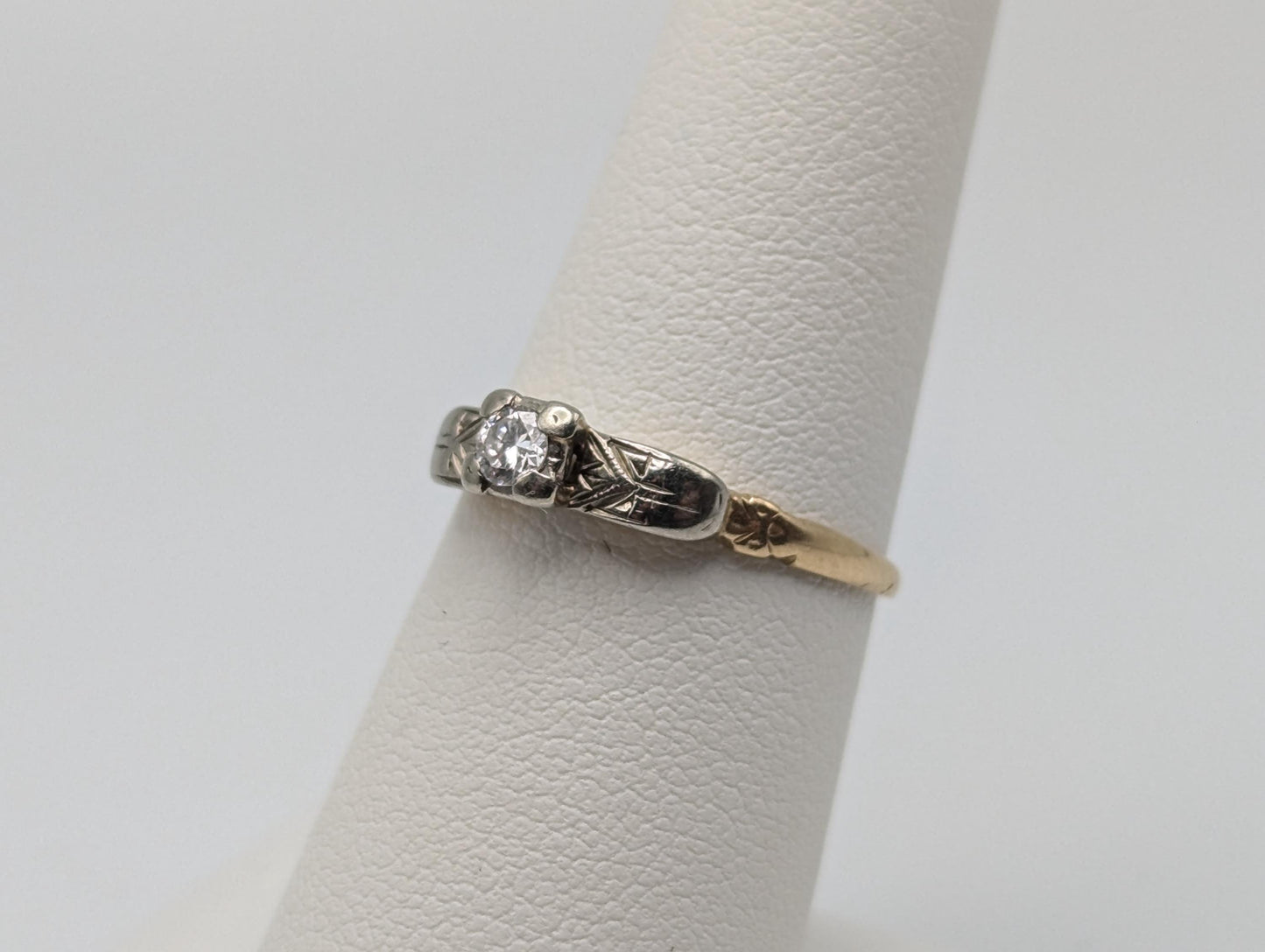 Antique Art Deco 14k Yellow Gold Cathedral Diamond Engagement Wedding Ring