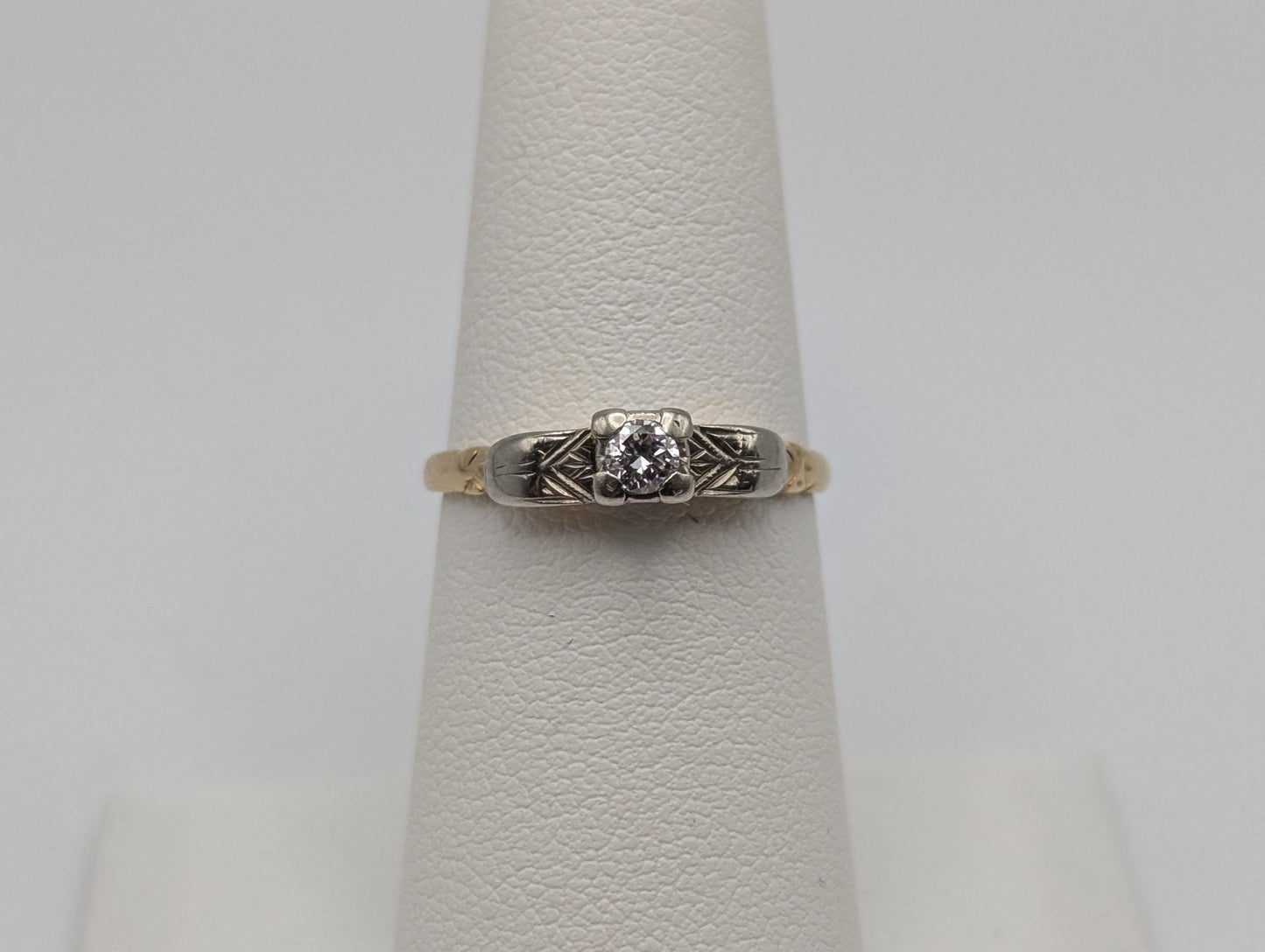 Antique Art Deco 14k Yellow Gold Cathedral Diamond Engagement Wedding Ring