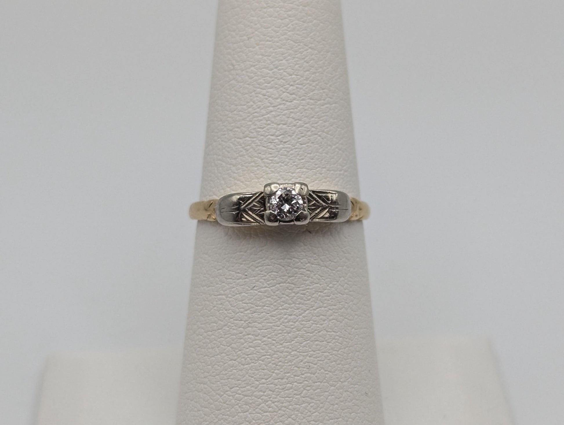 Antique Art Deco 14k Yellow Gold Cathedral Diamond Engagement Wedding Ring