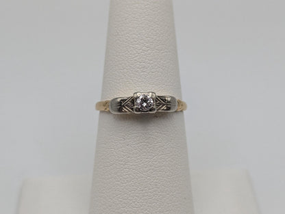 Antique Art Deco 14k Yellow Gold Cathedral Diamond Engagement Wedding Ring