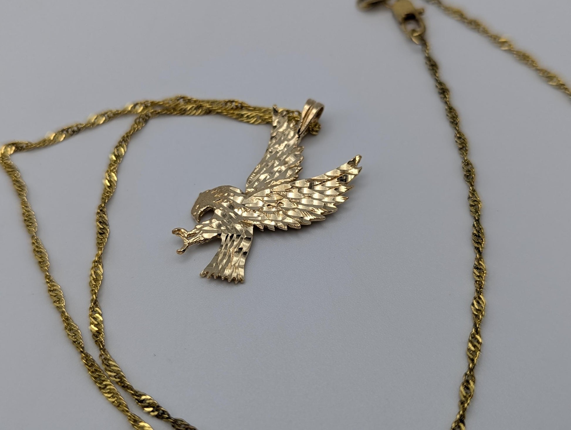 14k Yellow Solid Gold Eagle Necklace Pendant + Complimentary 18k GF necklace