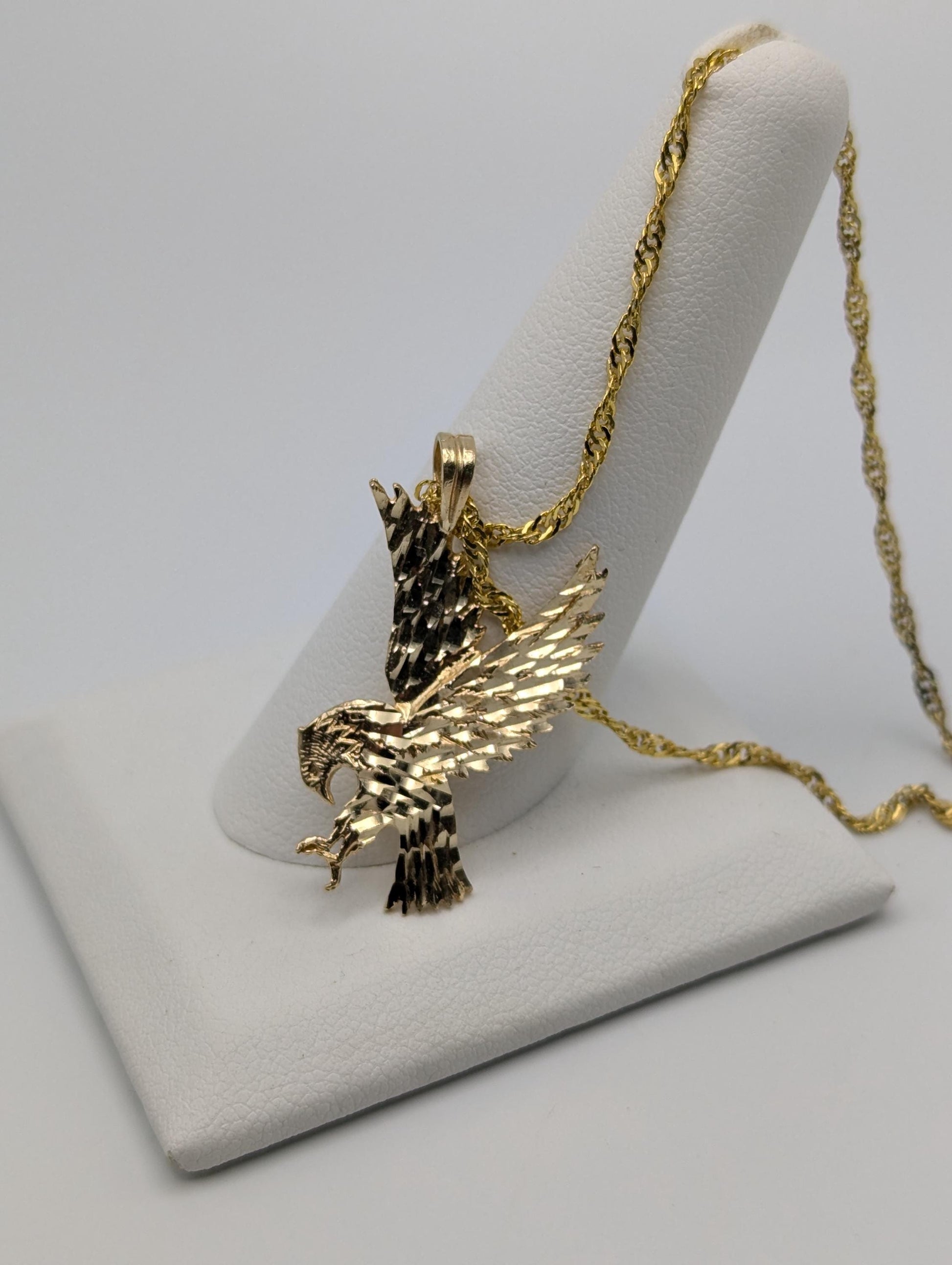 14k Yellow Solid Gold Eagle Necklace Pendant + Complimentary 18k GF necklace