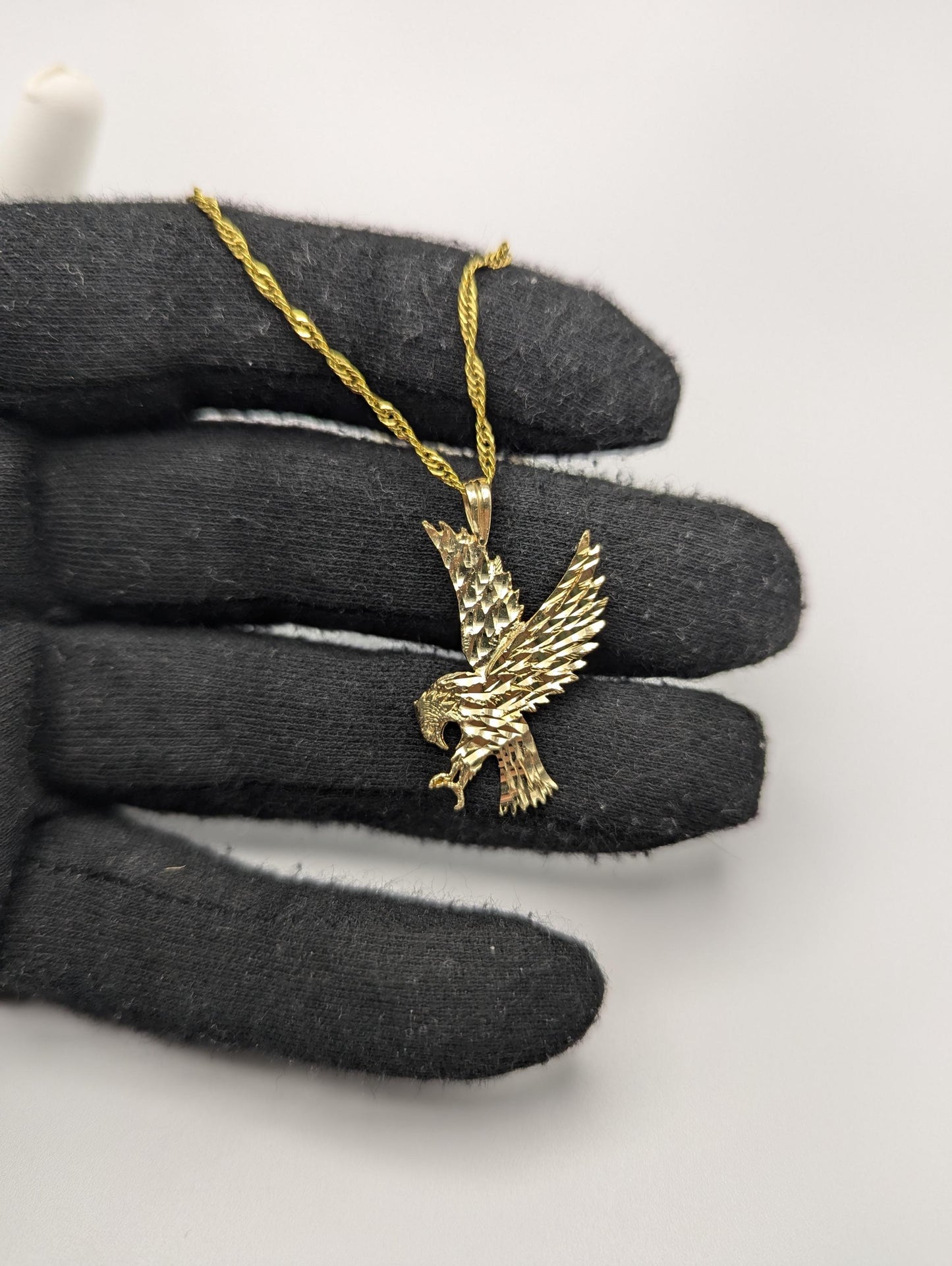 14k Yellow Solid Gold Eagle Necklace Pendant + Complimentary 18k GF necklace