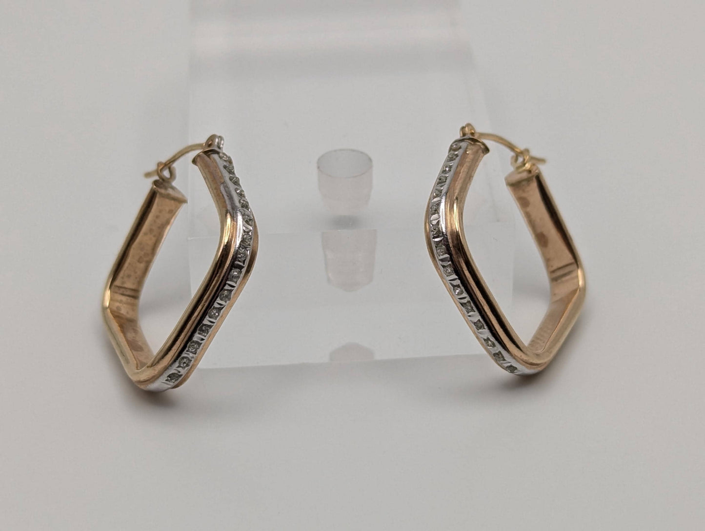 10k Large Yellow Gold Square Diamond Hoops. Square Hoops. Hoop Earrings.