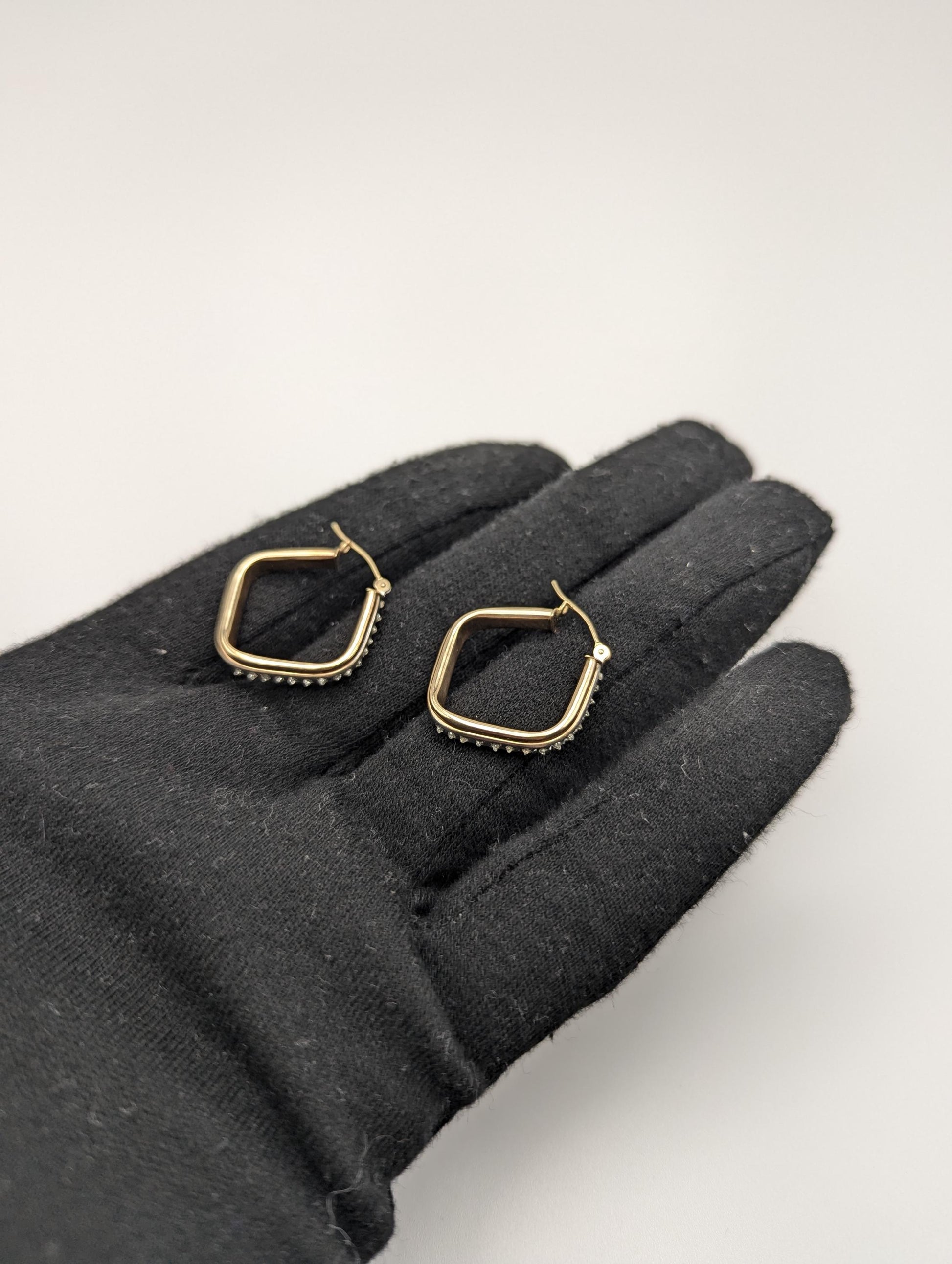 10k Large Yellow Gold Square Diamond Hoops. Square Hoops. Hoop Earrings.