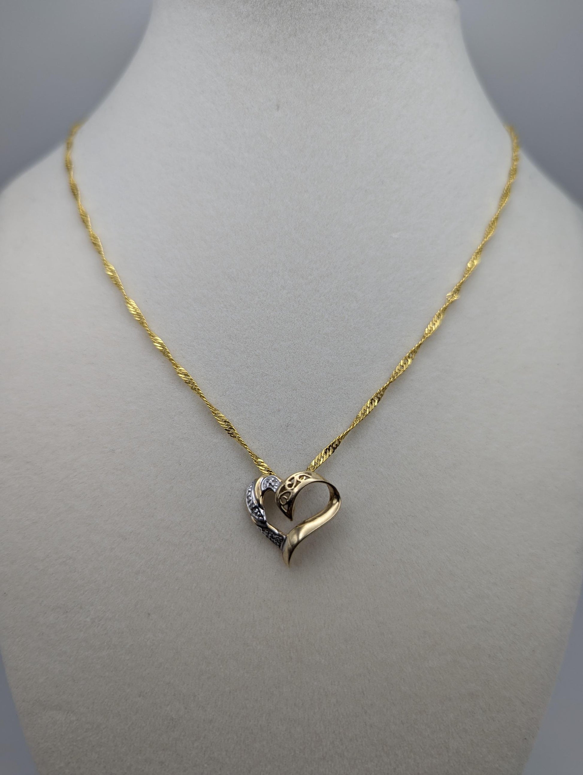 10K Two-Tone Gold Diamond Heart Pendant Heart Pendant + GF 18k Necklace 18"