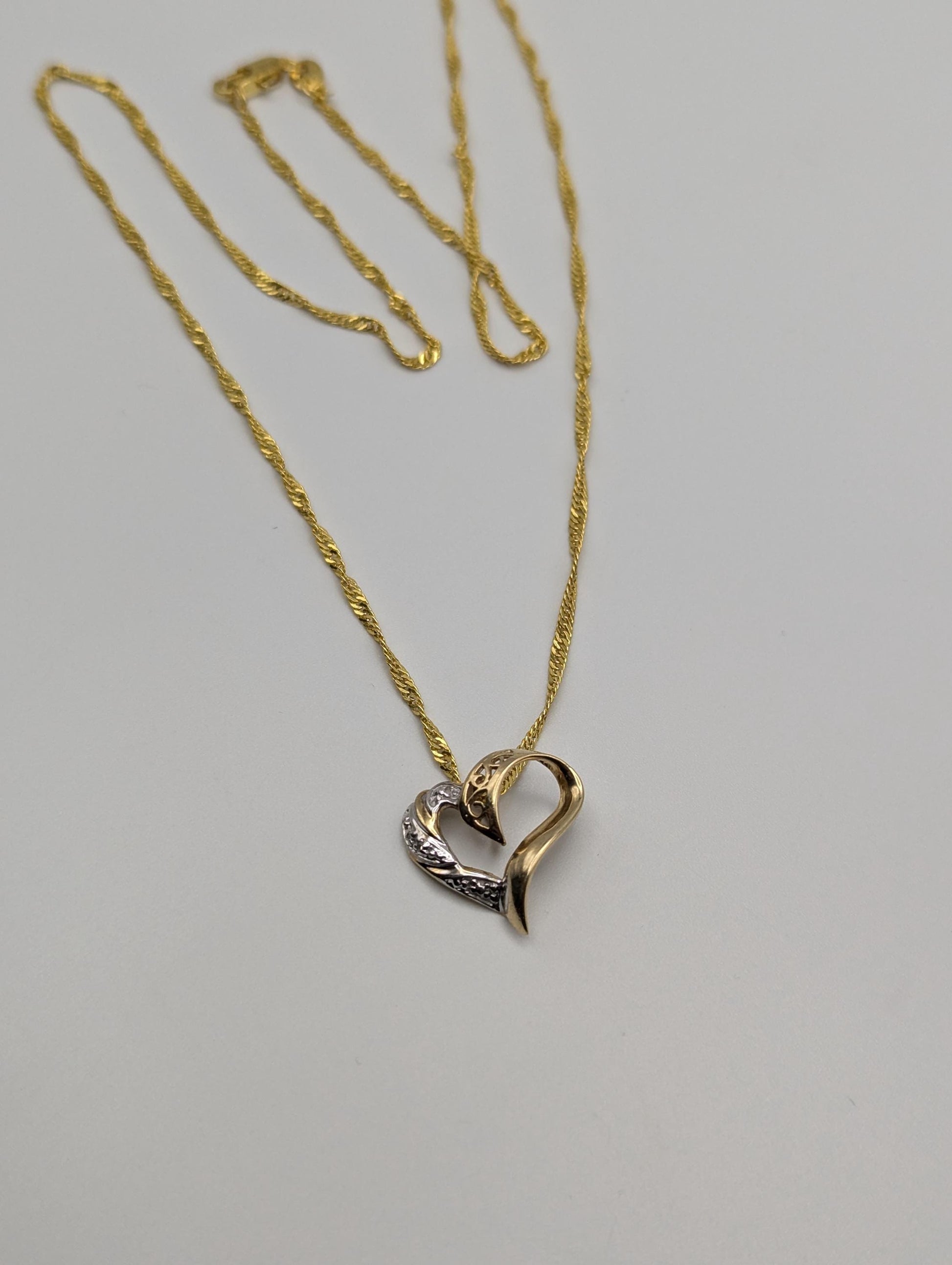 10K Two-Tone Gold Diamond Heart Pendant Heart Pendant + GF 18k Necklace 18"