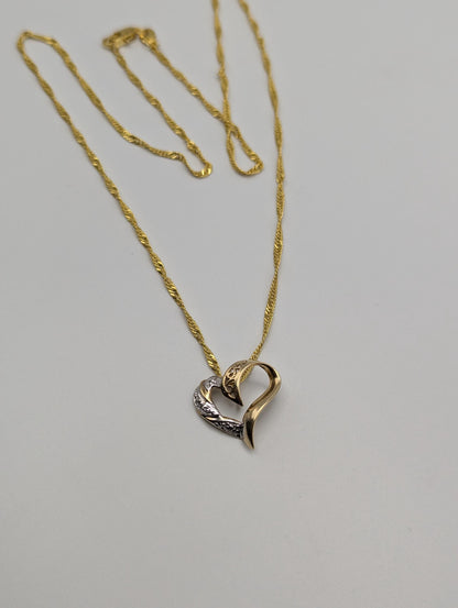 10K Two-Tone Gold Diamond Heart Pendant Heart Pendant + GF 18k Necklace 18"