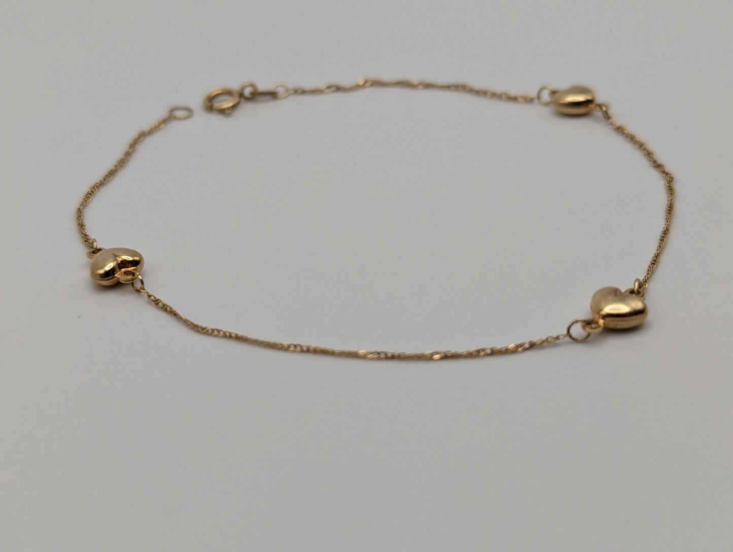 14k Heart Yellow Solid Gold Love Bracelet 8" Gold Rope Heart Bracelet