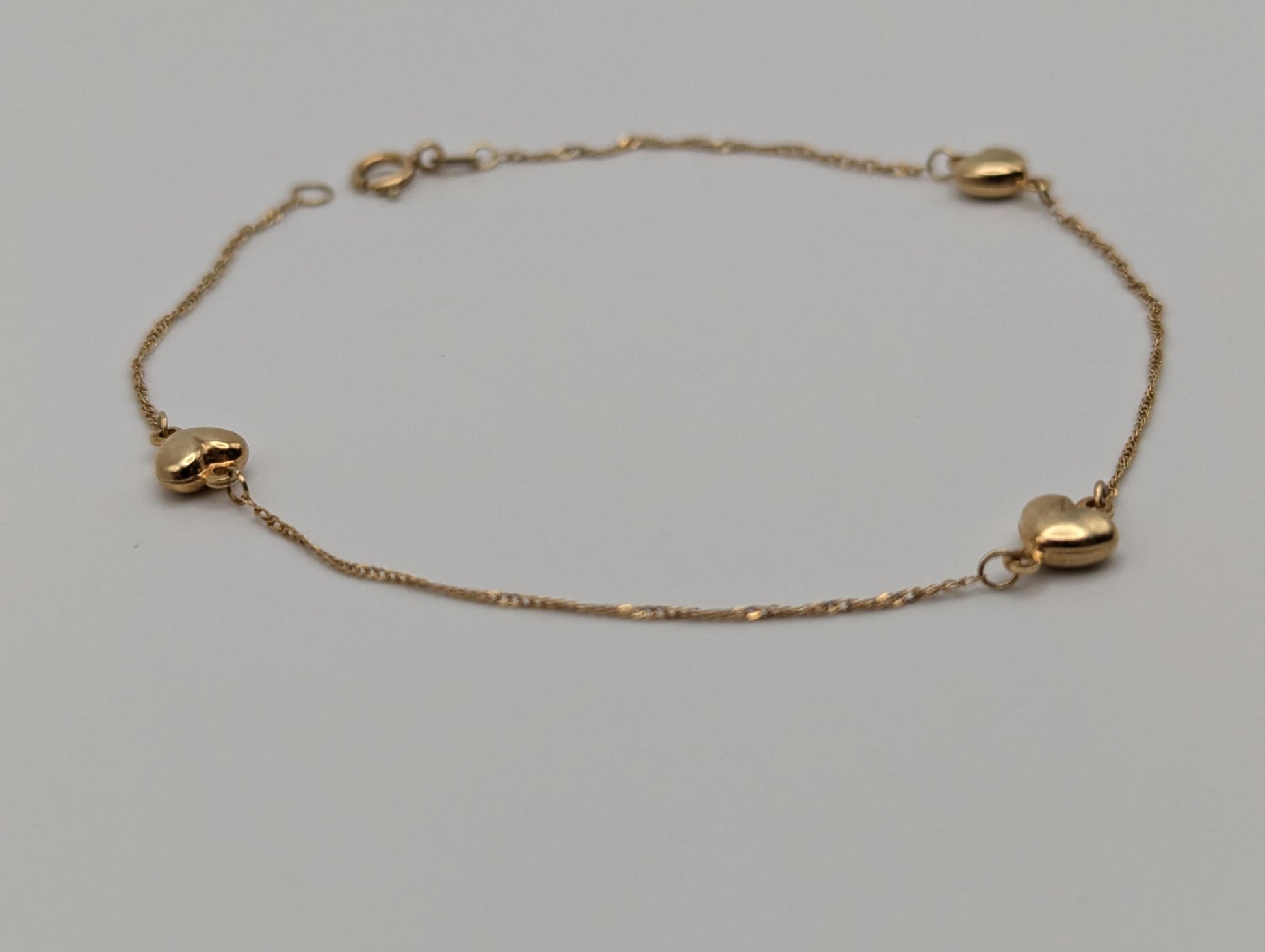 14k Heart Yellow Solid Gold Love Bracelet 8" Gold Rope Heart Bracelet