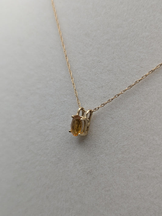 14K Yellow Gold Citrine Pendant Necklace 18" Citrine Stone Gold Necklace