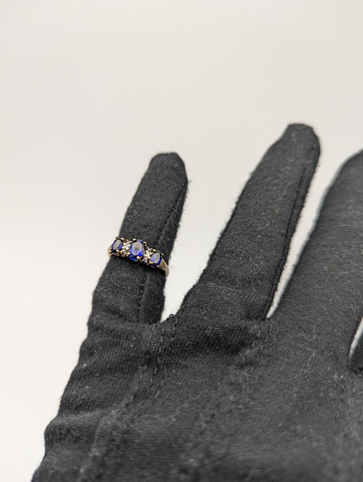 10k Yellow Gold Blue Sapphire Diamond Ring. Wedding Ring.Promise Band