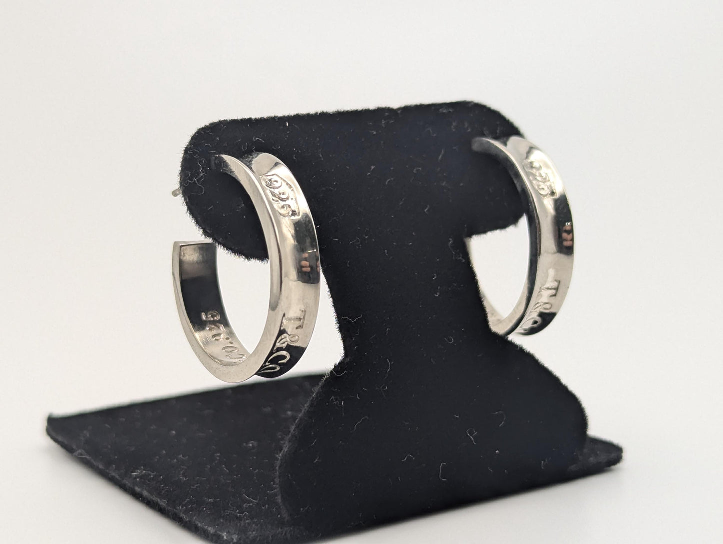 Large Tiffany & Co. Sterling Silver 925 Hoop Huggie Earrings Silver T Co Hoops