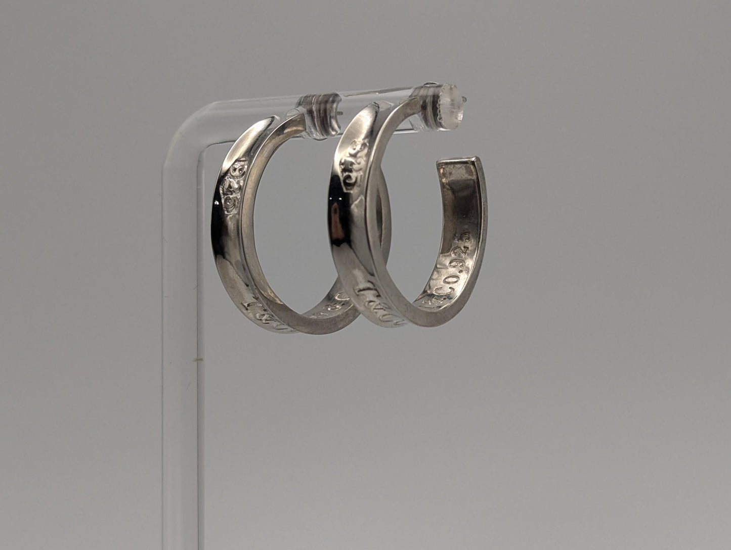 Large Tiffany & Co. Sterling Silver 925 Hoop Huggie Earrings Silver T Co Hoops